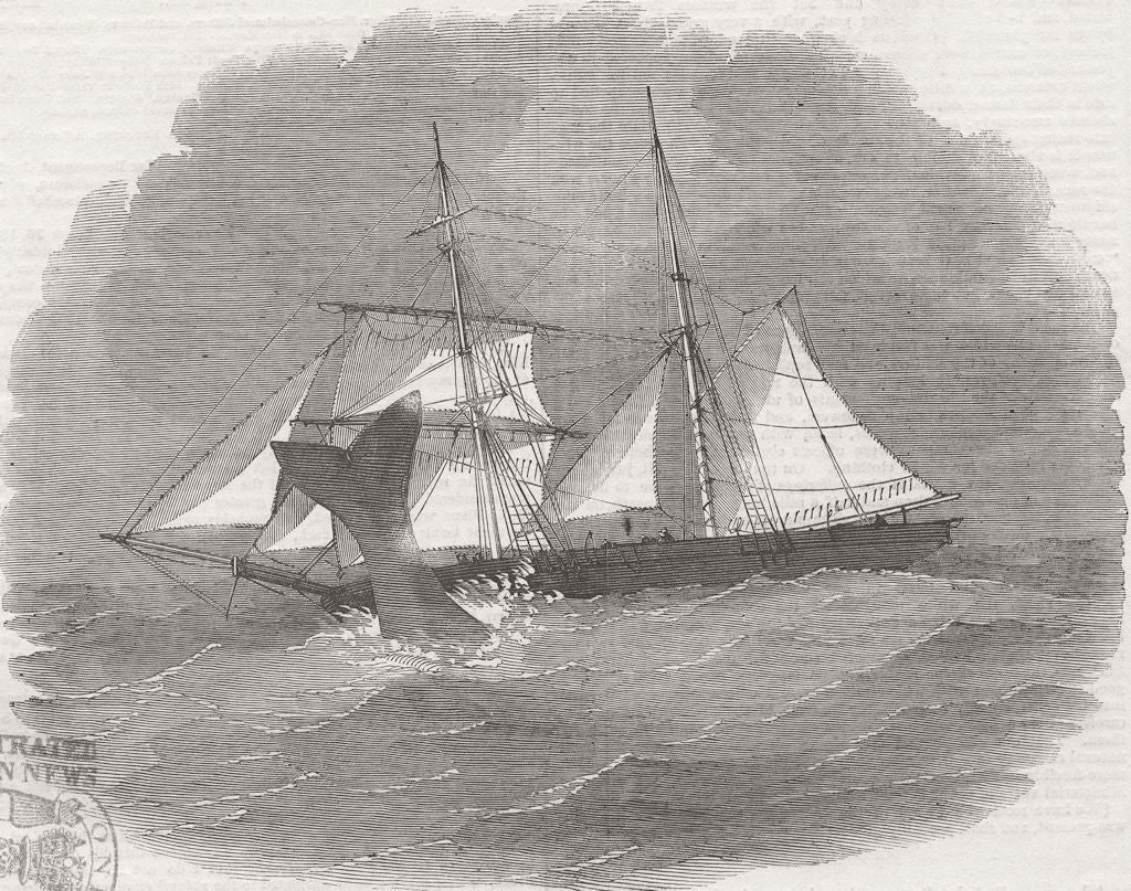 MASSACHUSETTS. Schooner Waterloo hit by whale 1855 old antique print picture